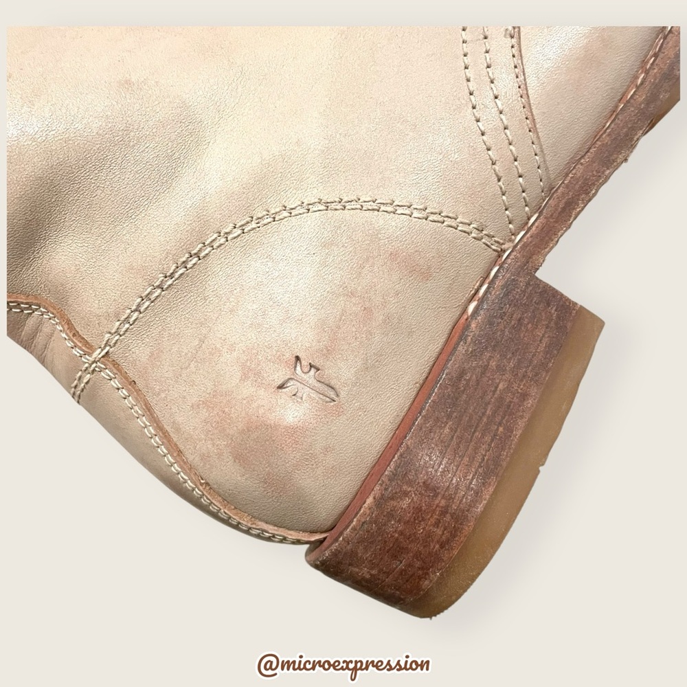 $399 Frye Veronica Combat Tan Cream Distressed Leather Lace Up Vintage Moto Boot - Picture 13 of 15